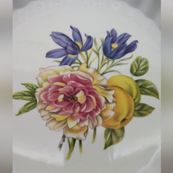 Royal Worcester England Pershore Floral Peony Fruit Pie Dish Plate Vintage - Picture 6 of 16